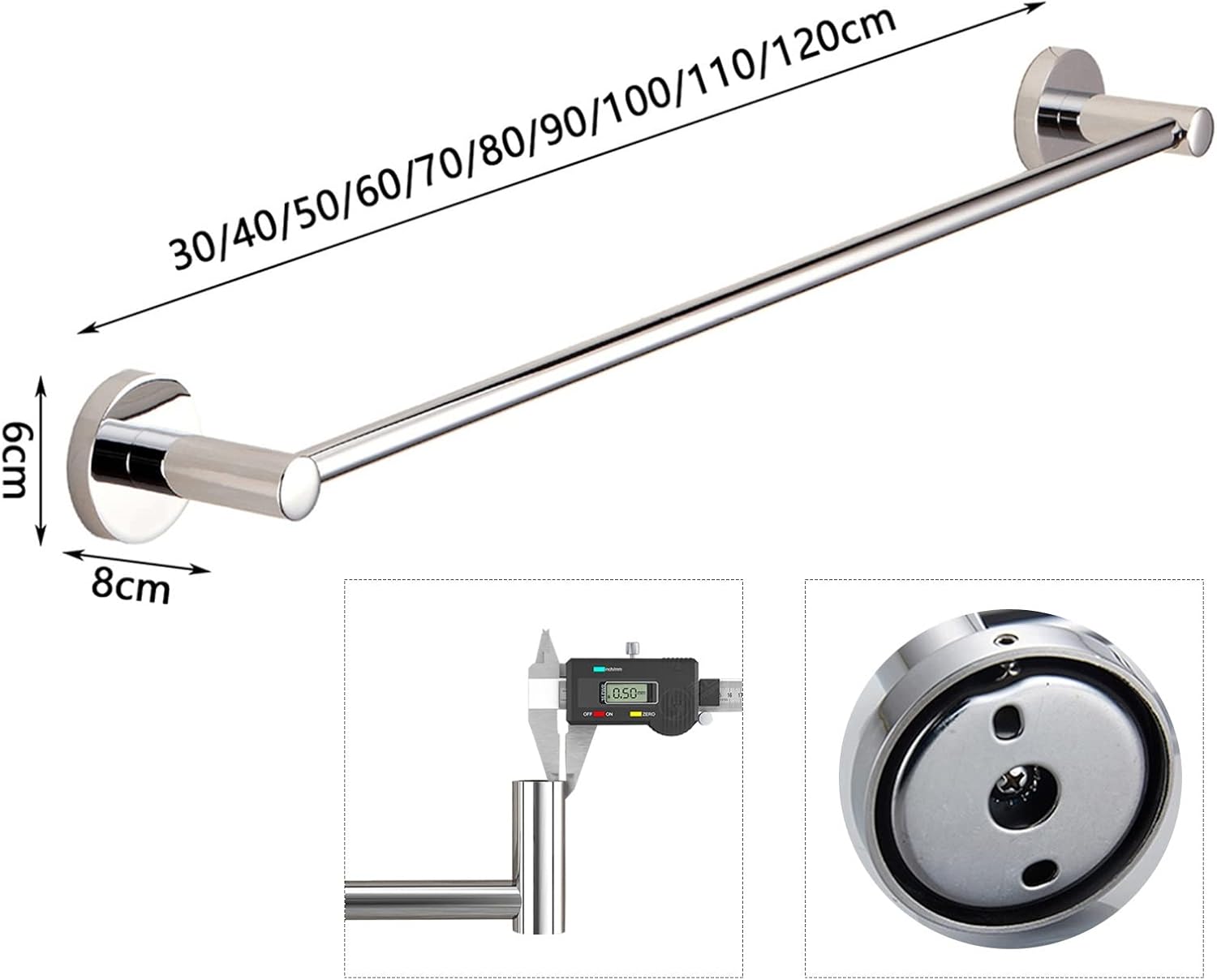 Stainless Steel Towel Bar Rail 30cm Polished Silver Modern Design