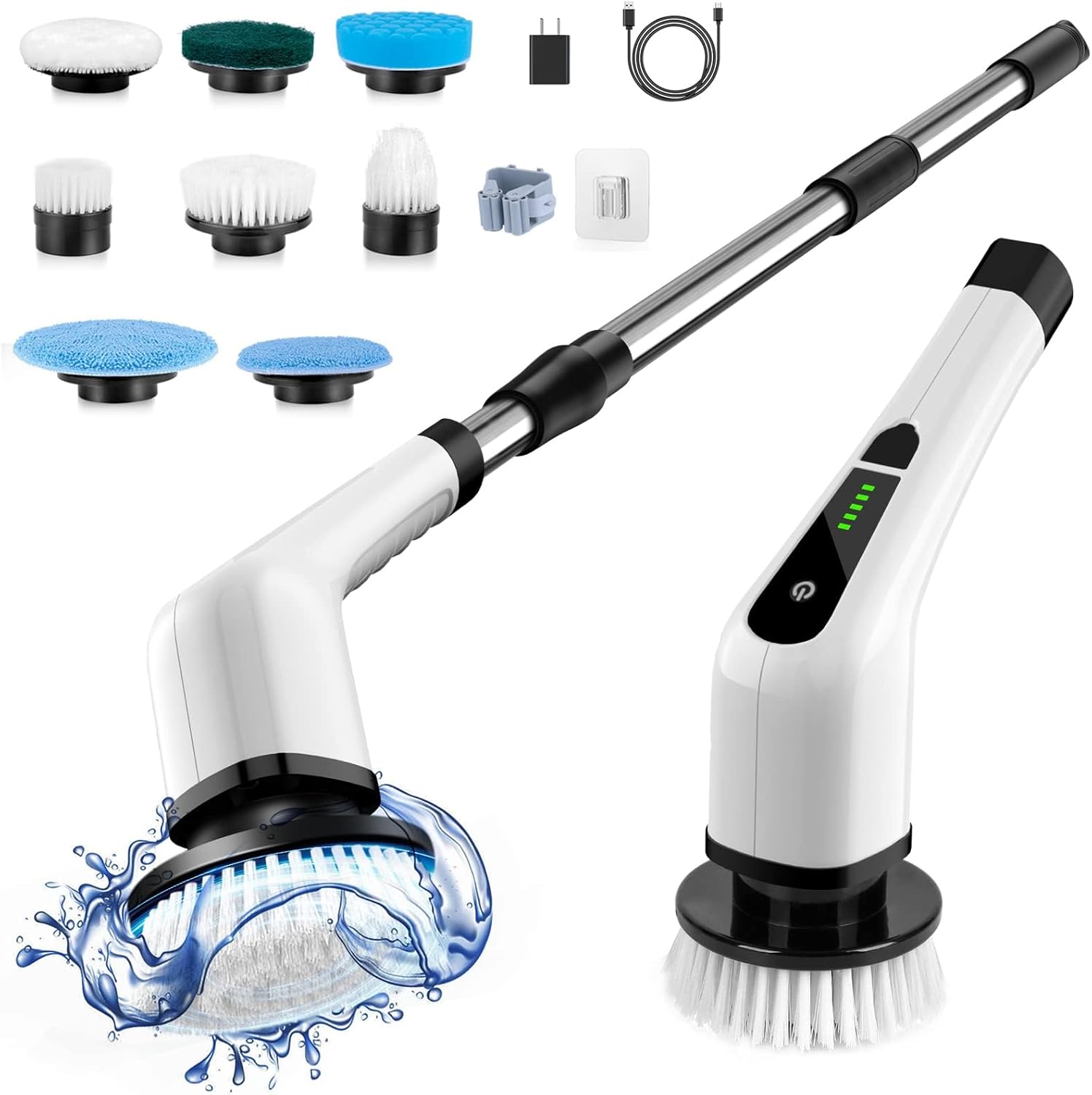 Bomves Cordless Electric Spin Scrubber with 8 Replaceable Brush Heads