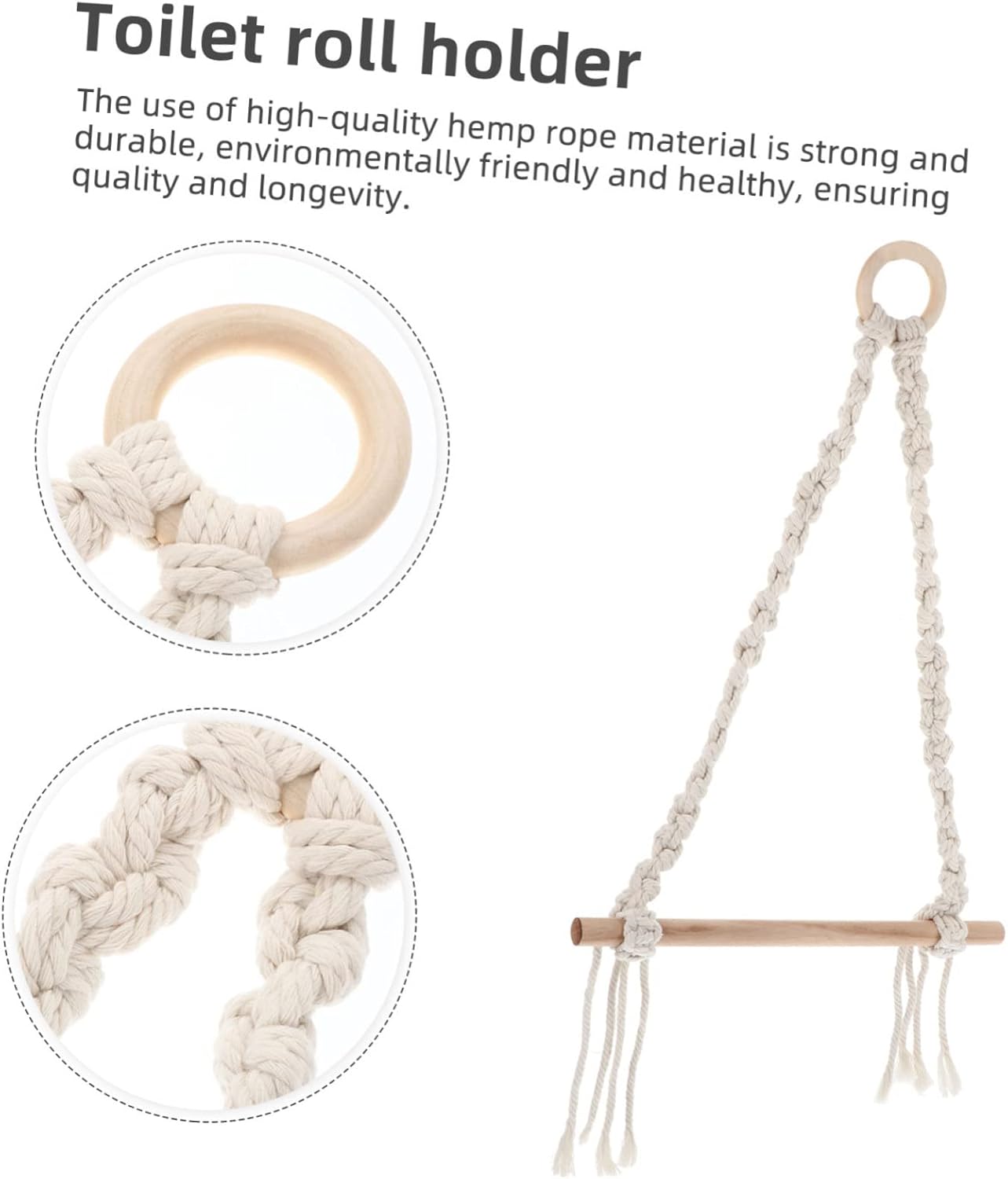DOITOOL Wooden Toilet Paper Holder with Rope Design