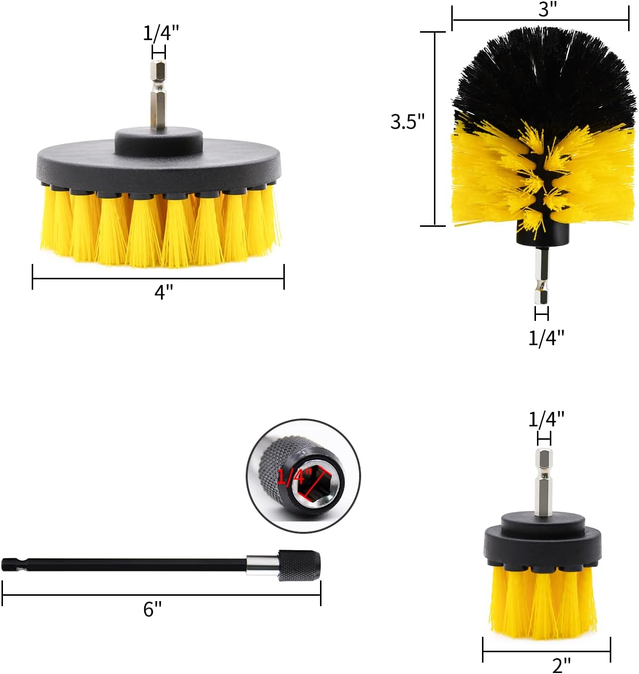 4pcs Drill Brush Set for Cleaning Bathrooms and Cars