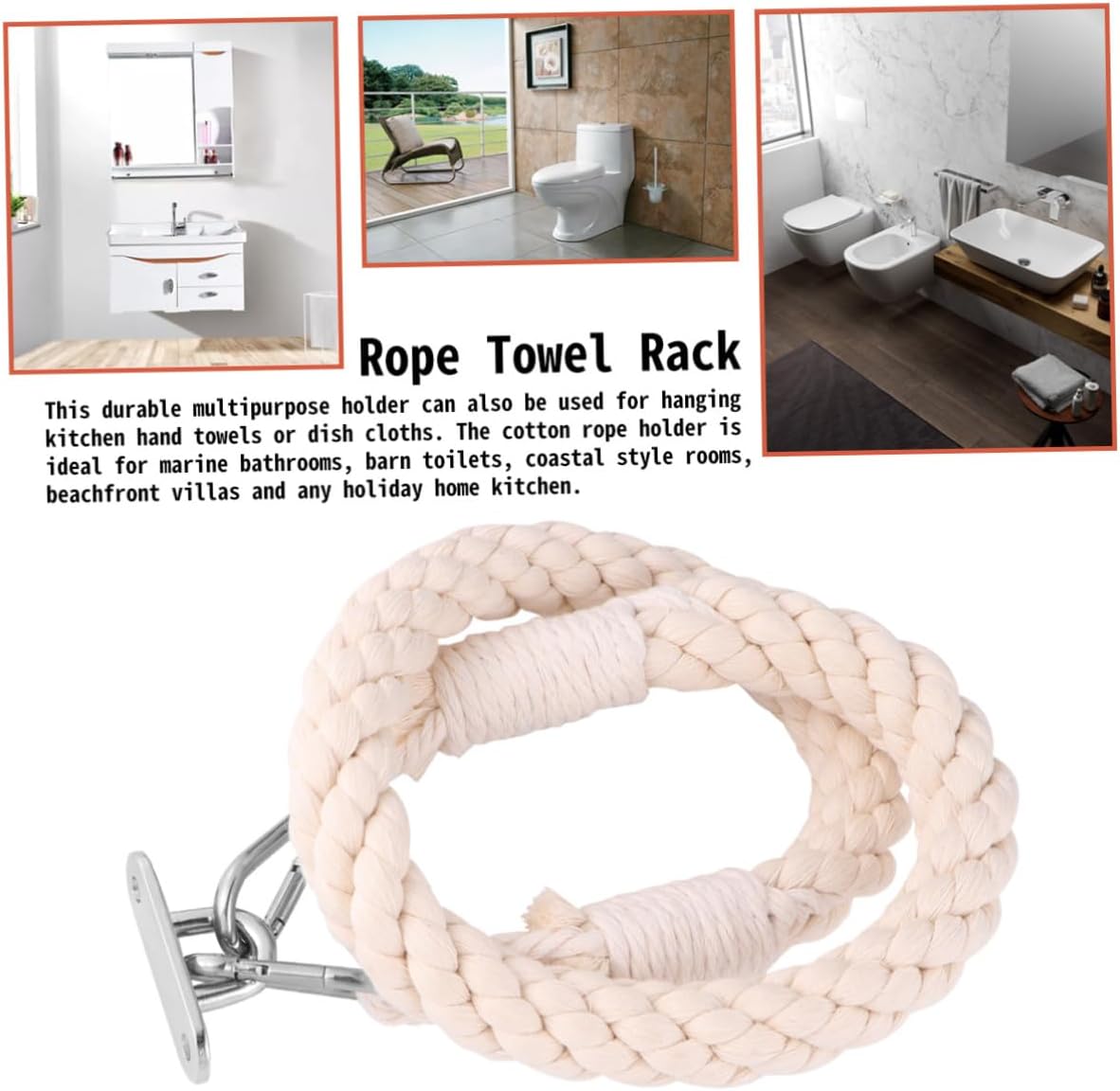 HOMSFOU Nautical Rope Toilet Paper Holder with Metal Hooks