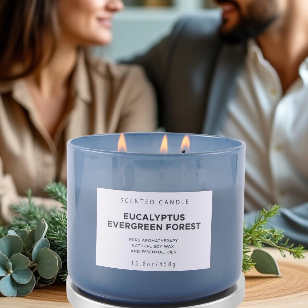 Eucalyptus Evergreen Forest 3 Wick Soy Candle 158 oz Aromatherapy