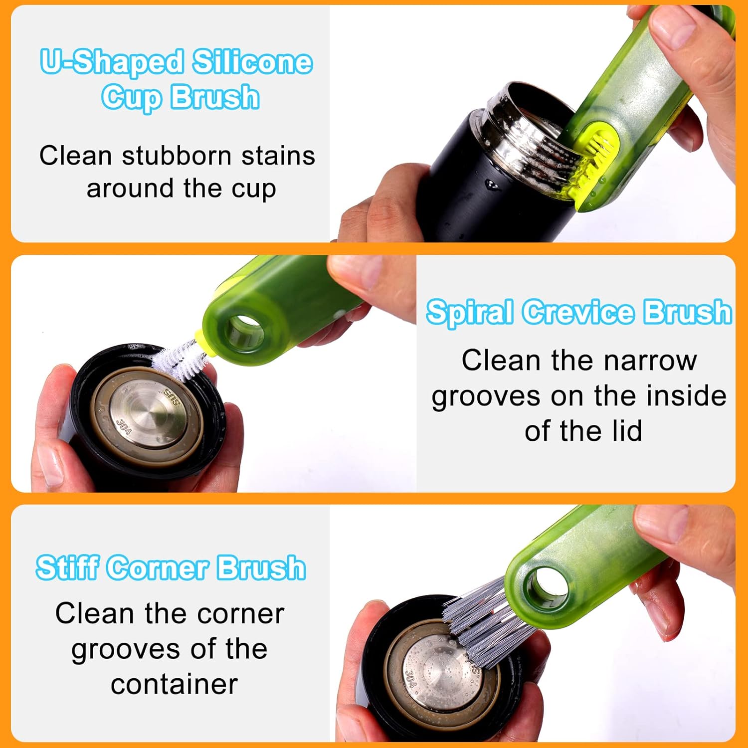 XANGNIER 3 in 1 Multipurpose Bottle Cleaner Brush 3 Pack