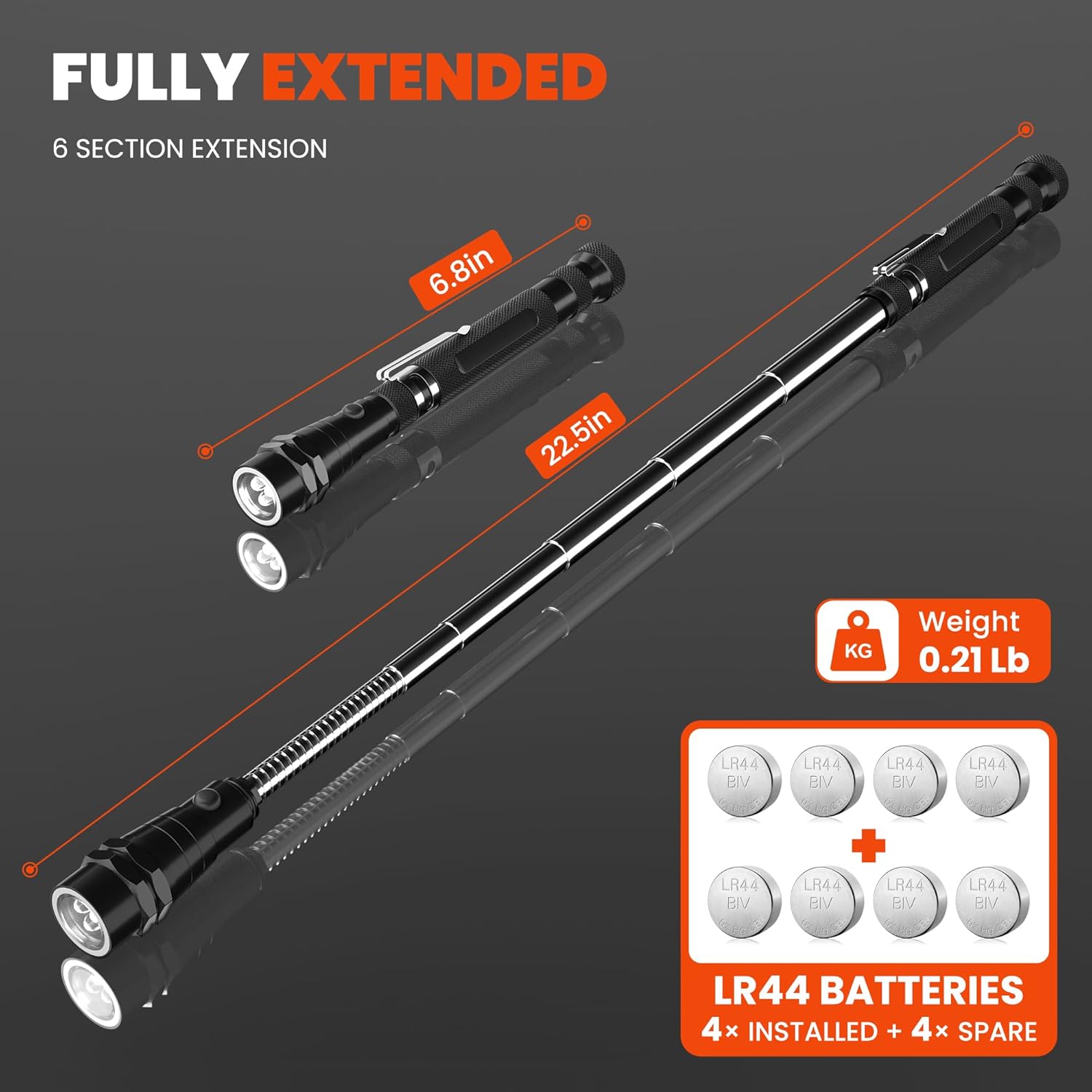 LED Magnetic Pickup Tool with Telescoping Handle and 360 Light