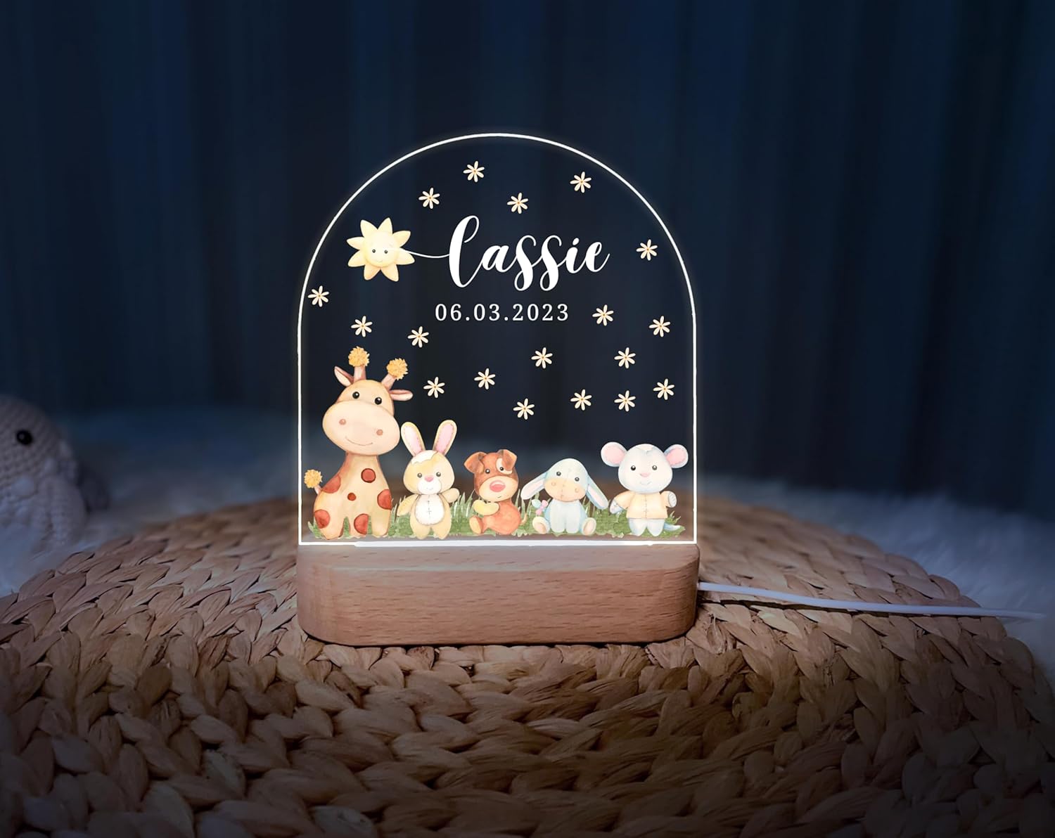 Personalized Baby Night Light with Safari Animals Design