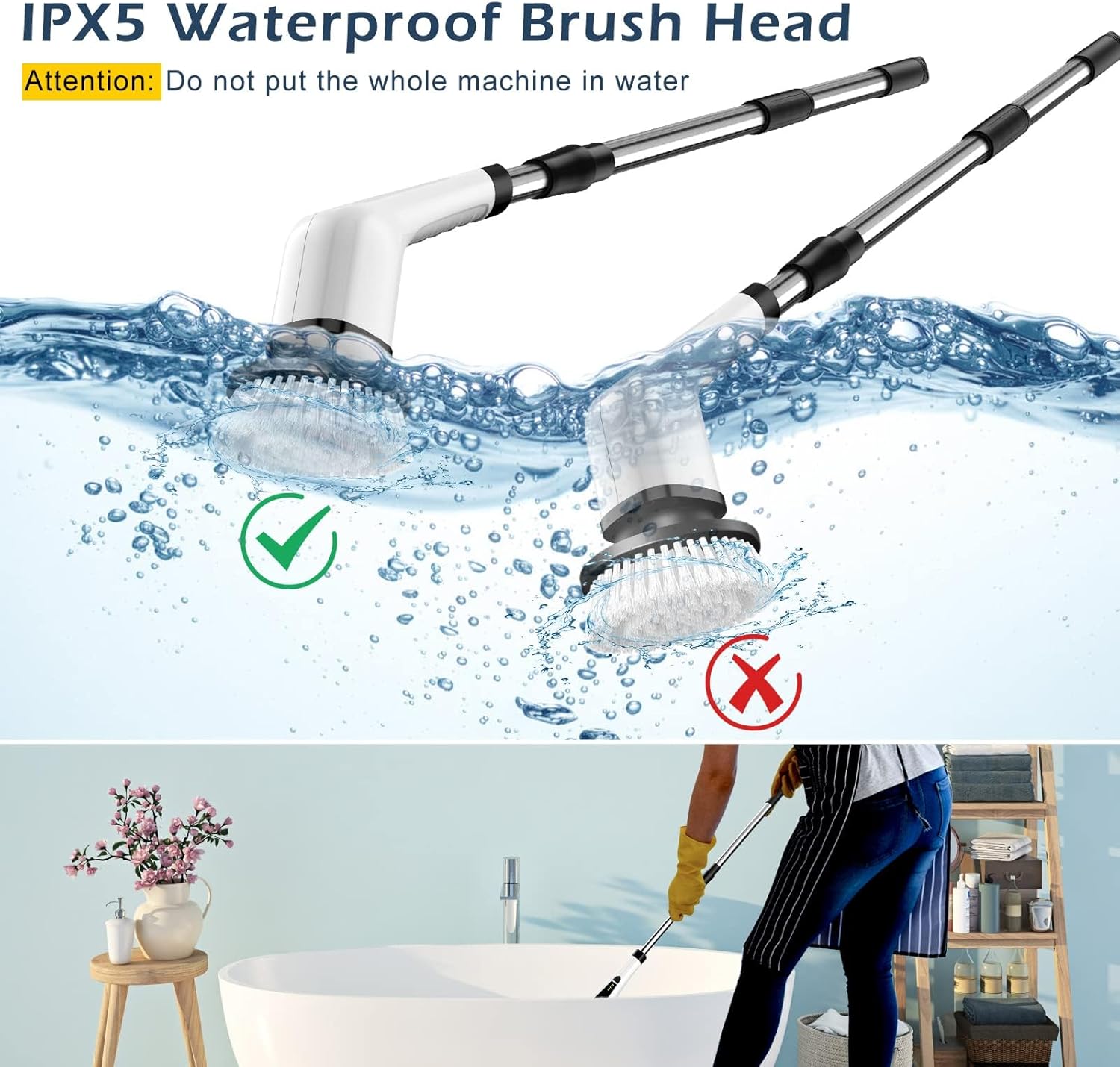 Bomves Cordless Electric Spin Scrubber with 8 Replaceable Brush Heads