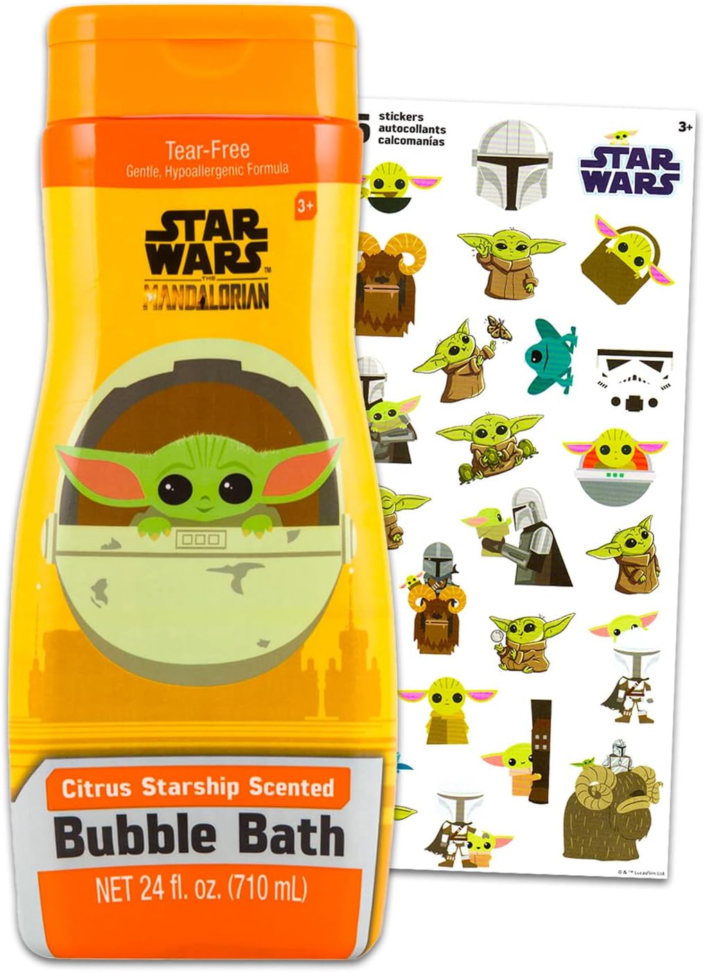 STAR WARS Baby Yoda Bubble Bath Set for Kids with Stickers