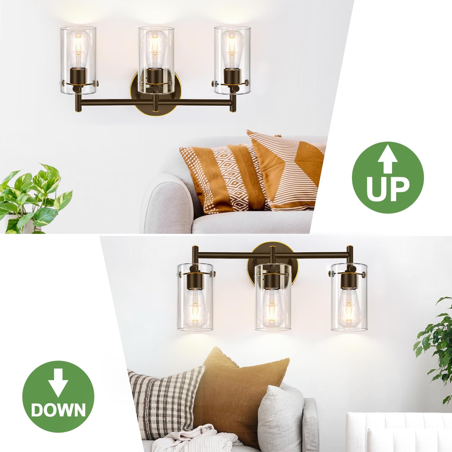 3-Light Oil-Rubbed Bronze Wall Sconce with Clear Glass Shades