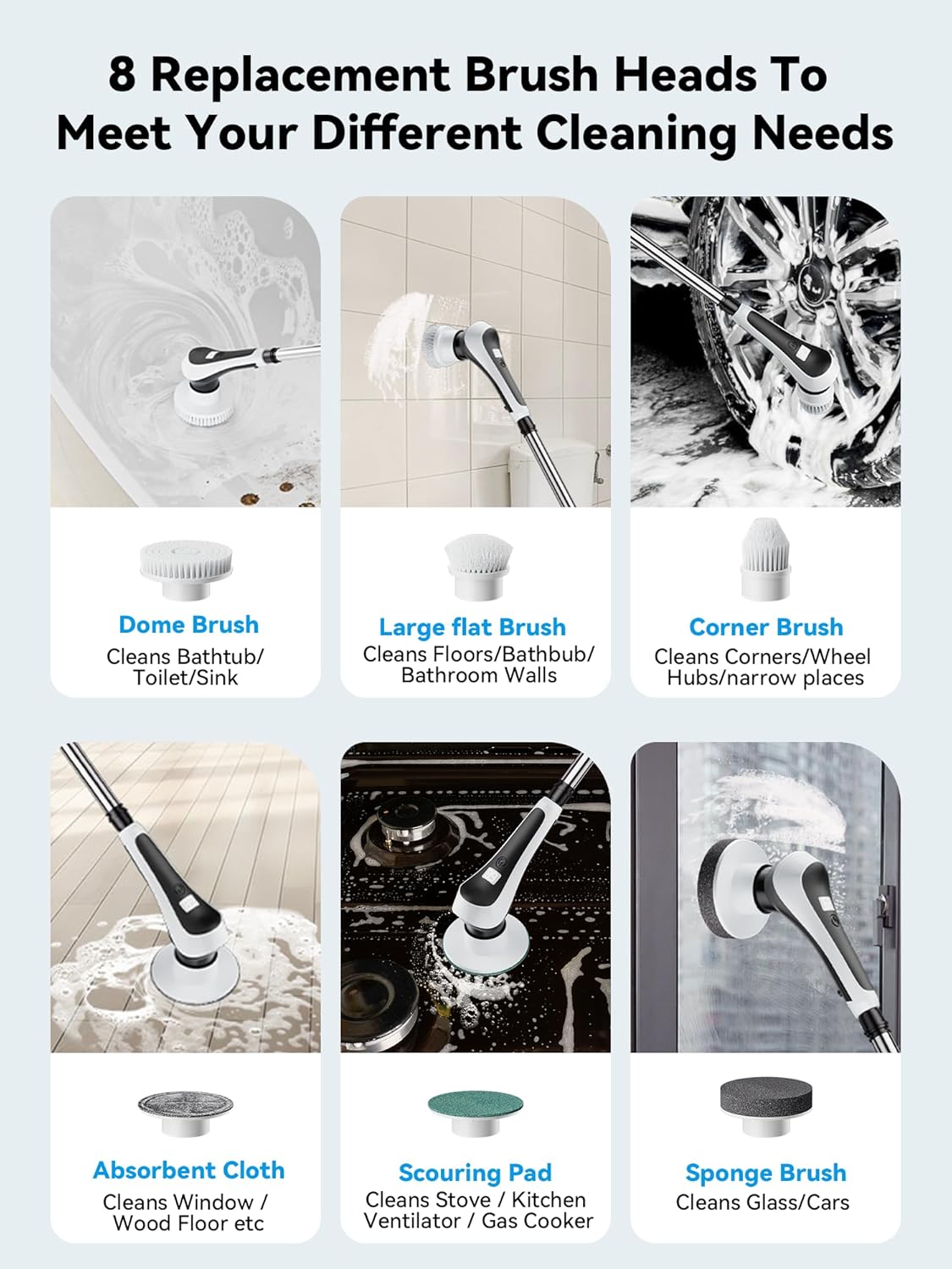 Cordless Electric Spin Scrubber with 8 Replaceable Heads