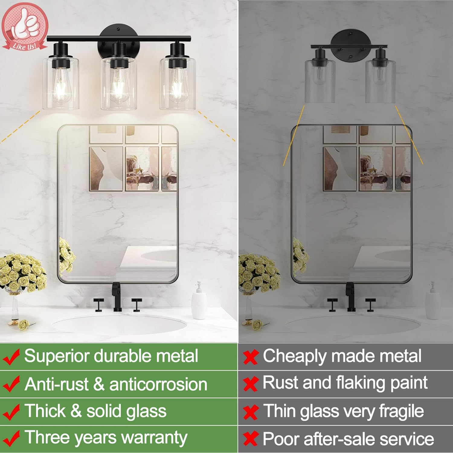 Zarbitta 3-Light Black Wall Lamp with Clear Glass Shades