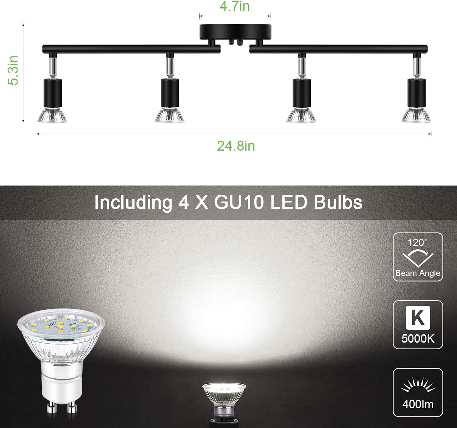 Unicozin 4 Light Track Lighting Kit Black