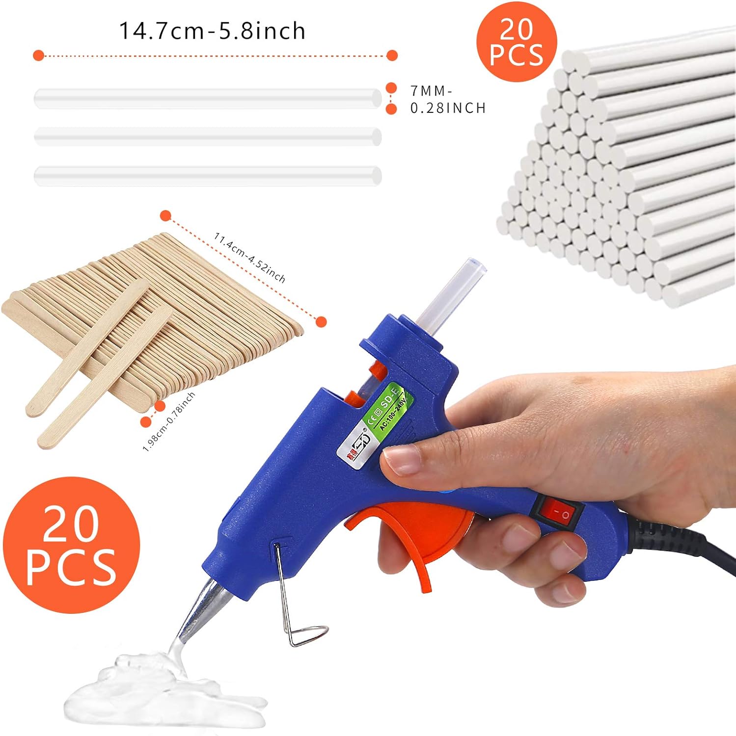 Glamgen Hot Glue Gun Mini with 20 Sticks and 20 Wood Sticks