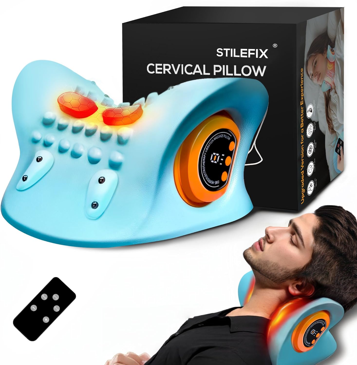 STILEFIX Neck Massager Pillow with Heat 3 Modes Ergonomic Design