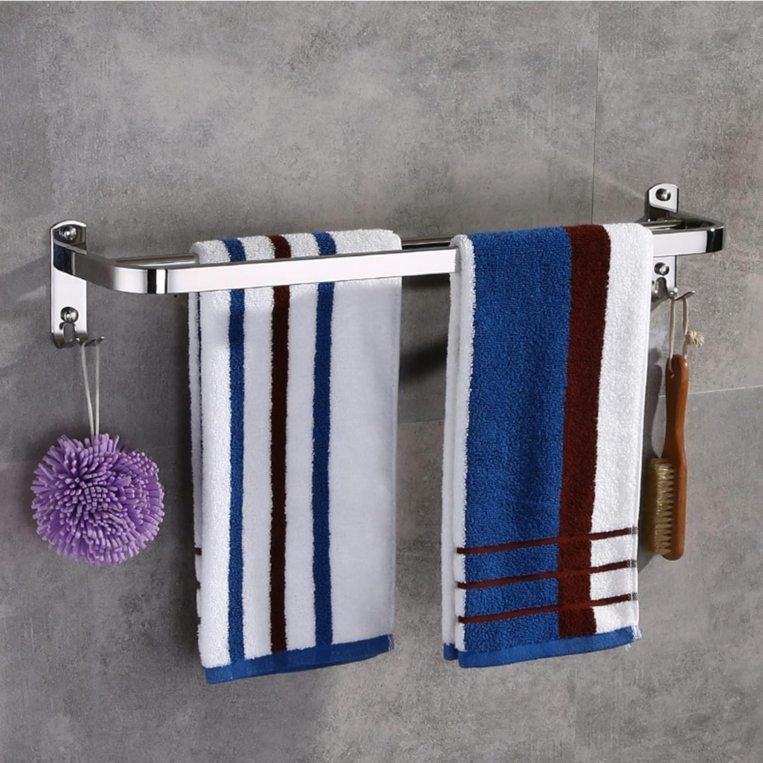 Stainless Steel Double Towel Rail with Hooks for Bathroom and Kitchen