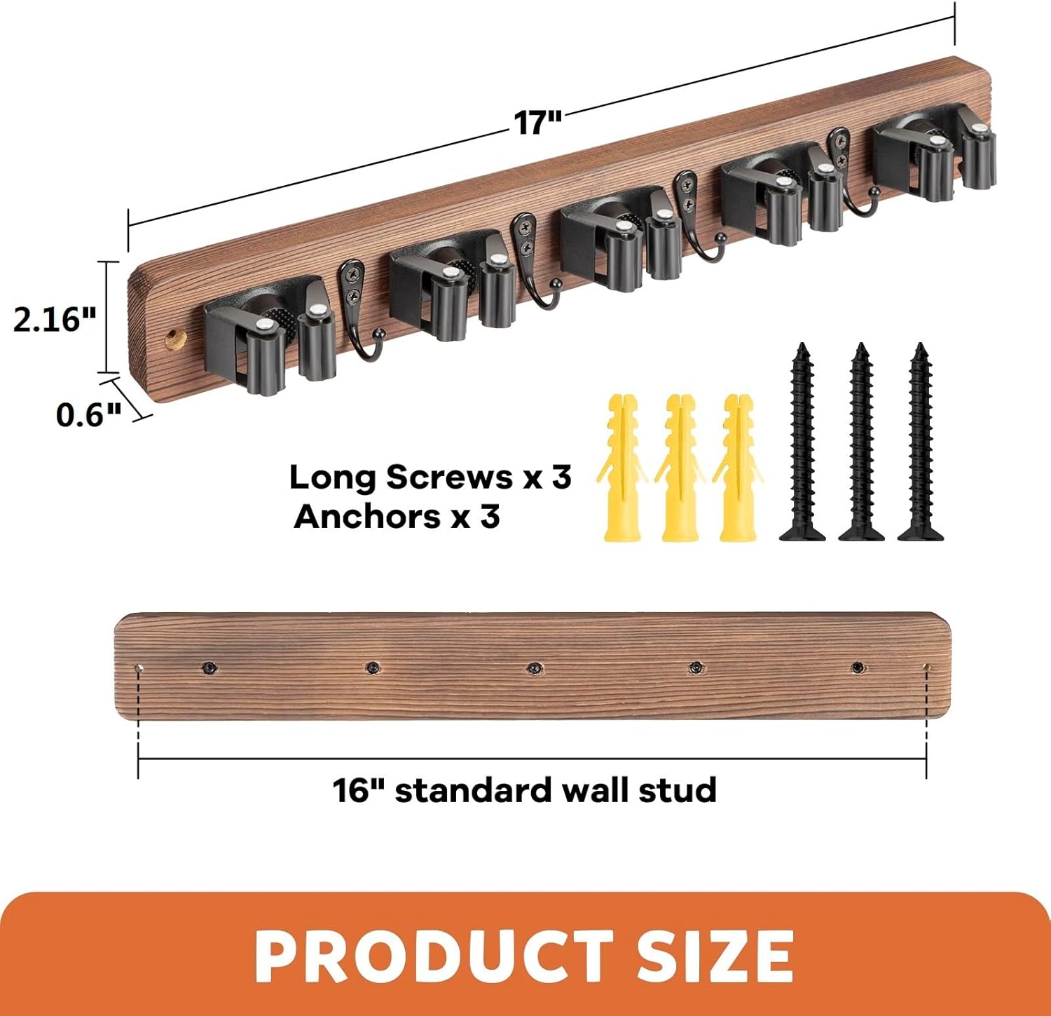 IMILLET Broom Holder Wall Mount with 5 Racks and 4 Hooks