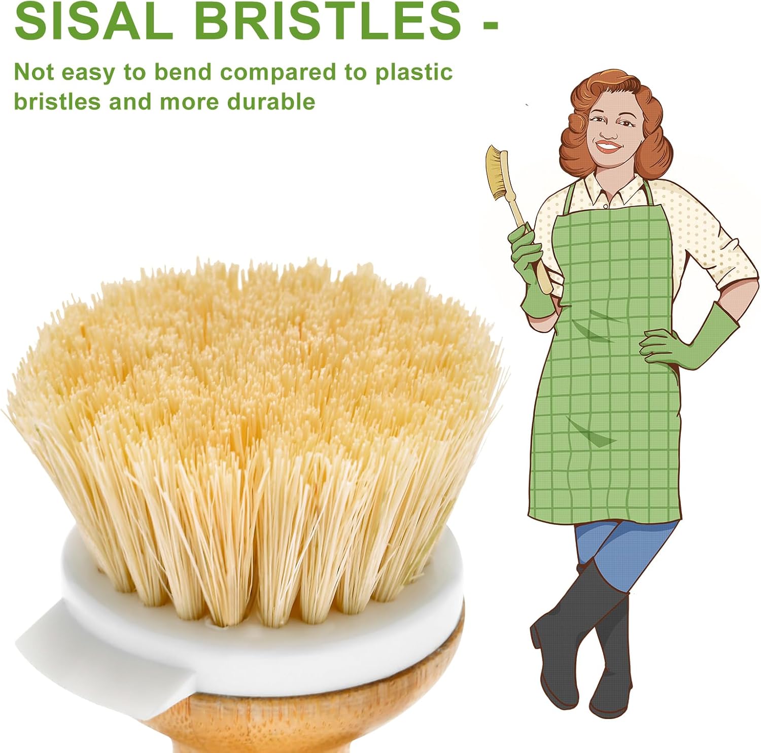 SUBEKYU Bamboo Dish Brush with Soap Dispenser and Built-in Scraper