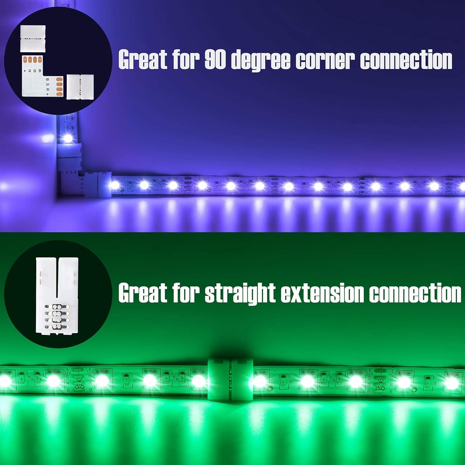 JACKYLED 20Packs L Shape 4-Pin LED Connectors with Clips 10mm