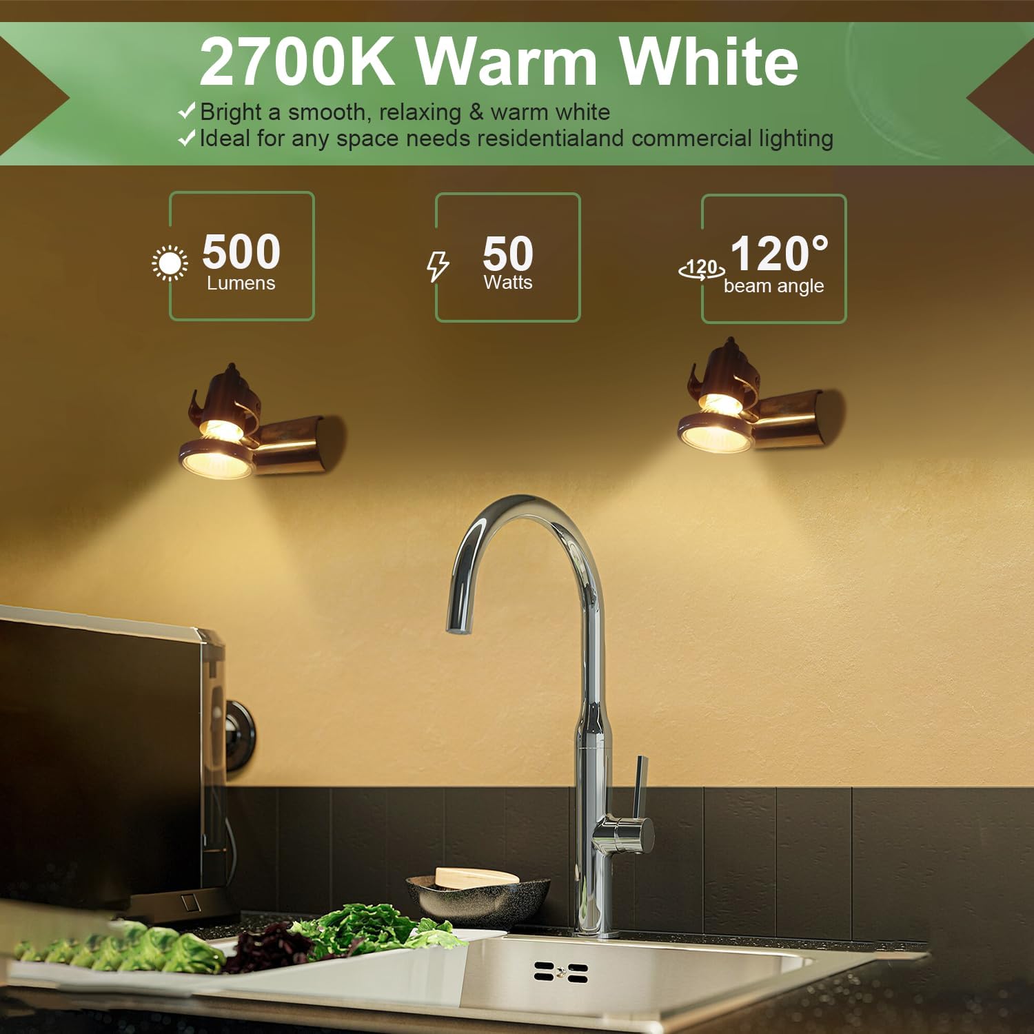 SerBion GU10 50W Halogen Bulbs Warm White 2700K Pack of 6
