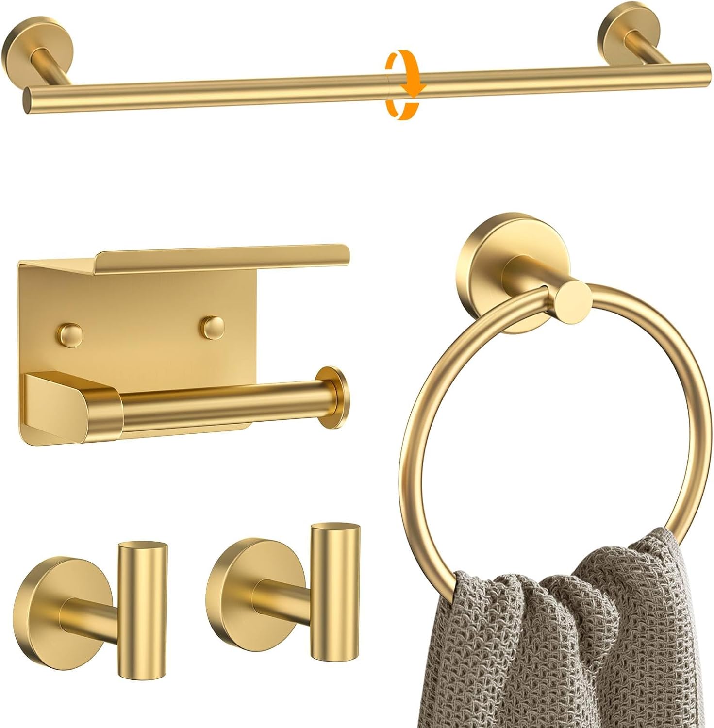 Woekme Brushed Gold Bathroom Hardware Set 5 Pieces