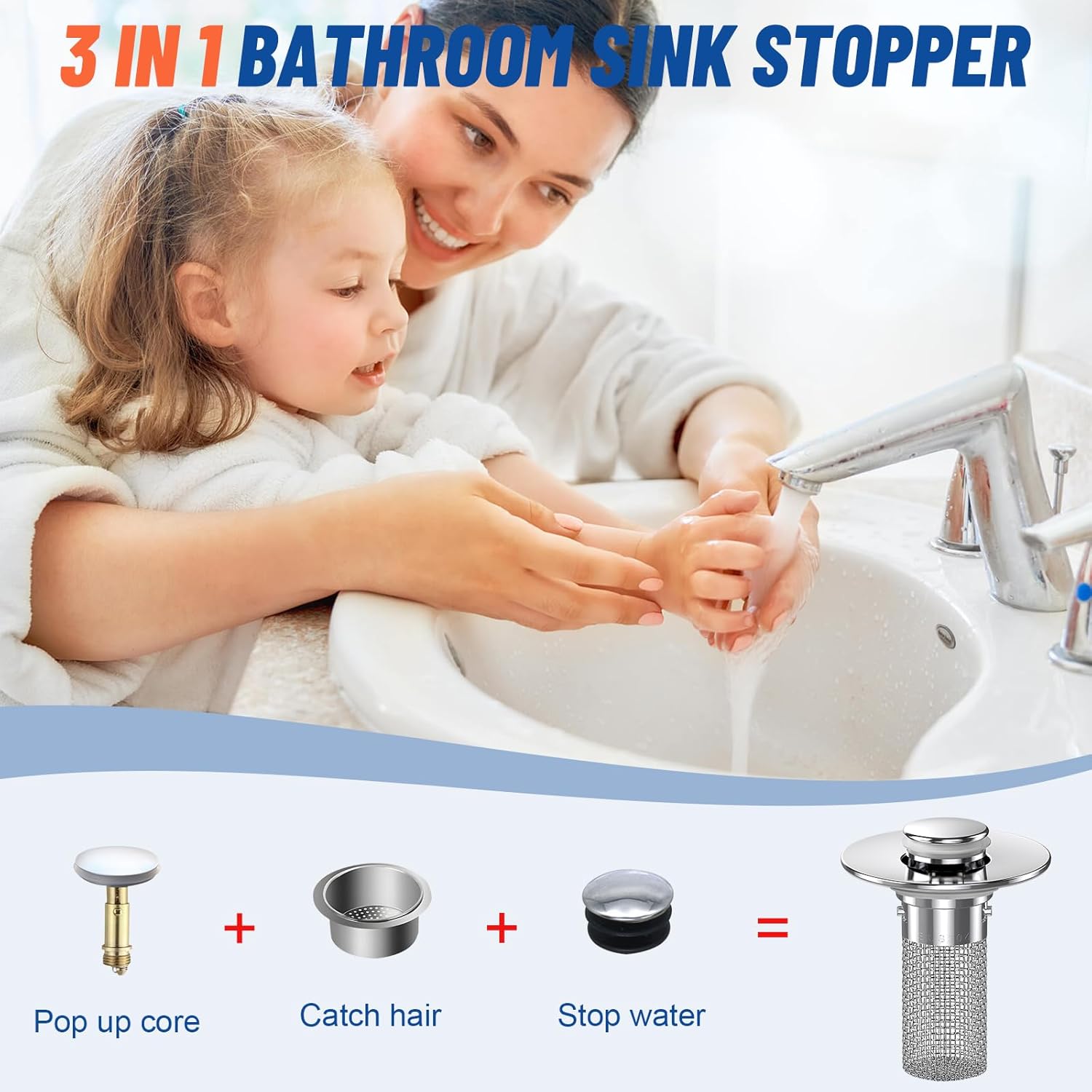 2PC Bathroom Sink Stopper Hair Catcher with Pop Up Mechanism