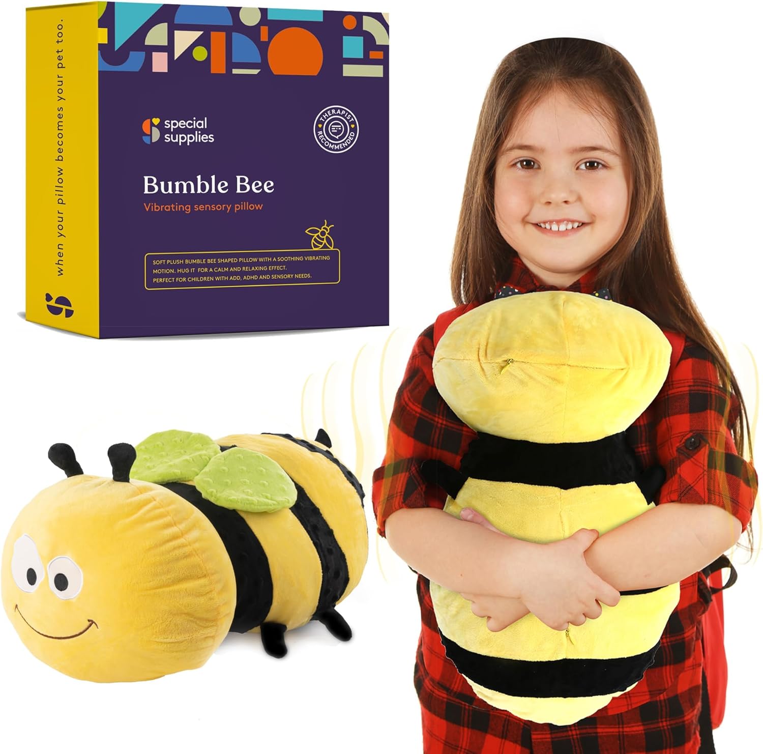 Special Supplies Bumble Bee Vibrating Pillow Plush Minky with Textured Bumps