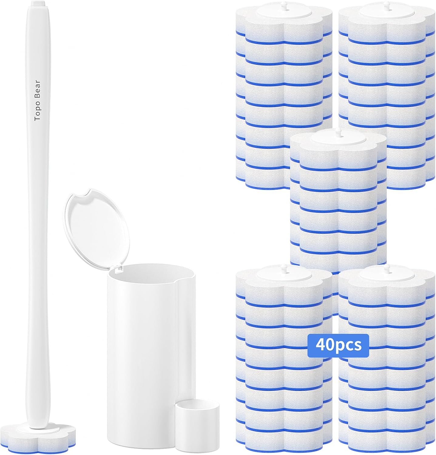 Topo Bear Toilet Brush Kit with 40 Refills and 18in Handle