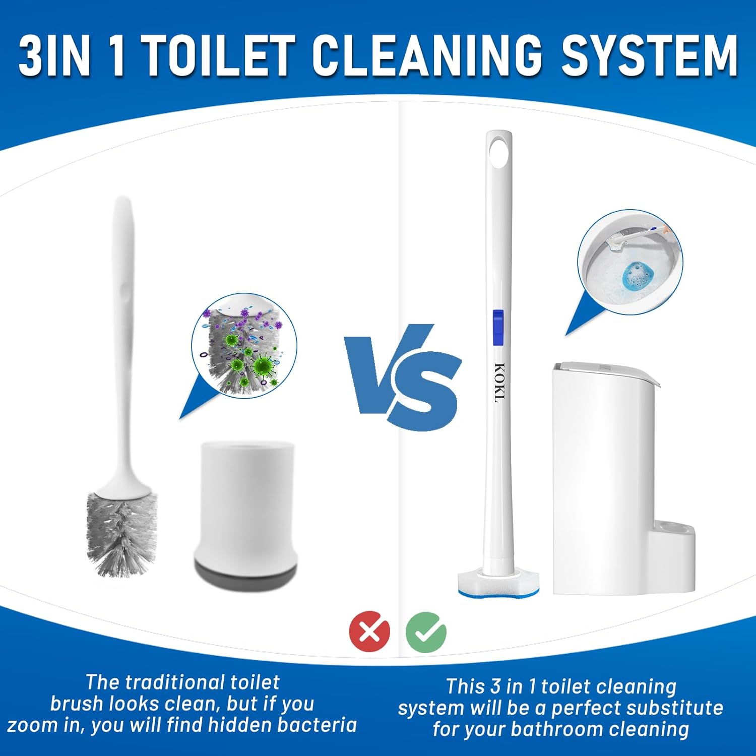 KOKL Disposable Toilet Brush with 40PCS Refills and Storage Caddy