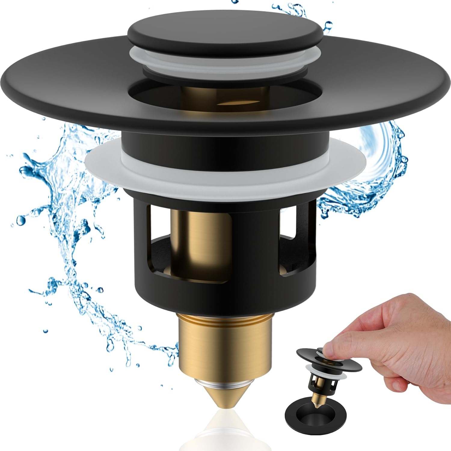 Hibbent All Metal Bathroom Sink Stopper with Matte Black Finish 1