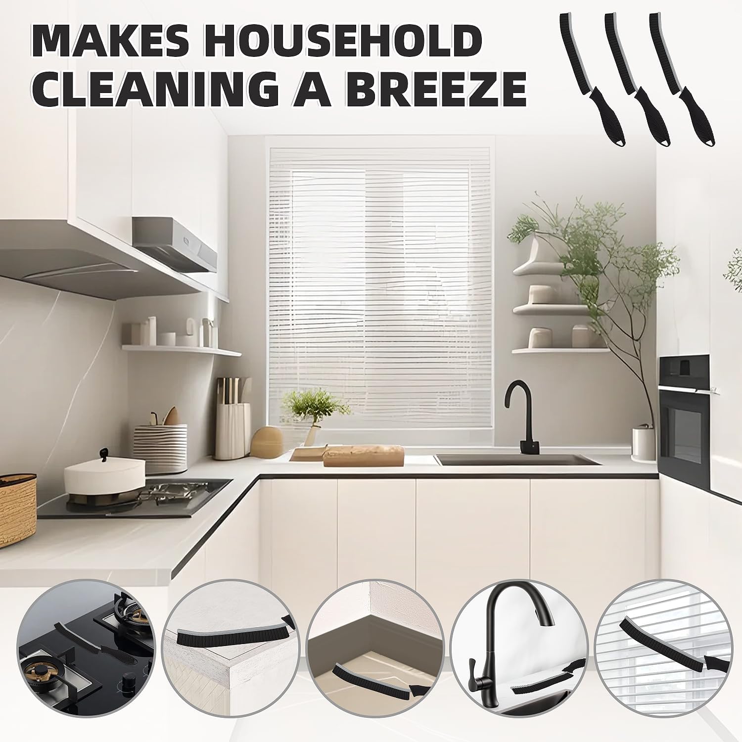 KMOSENIA 3-Piece Hard Bristle Crevice Cleaning Brush Set