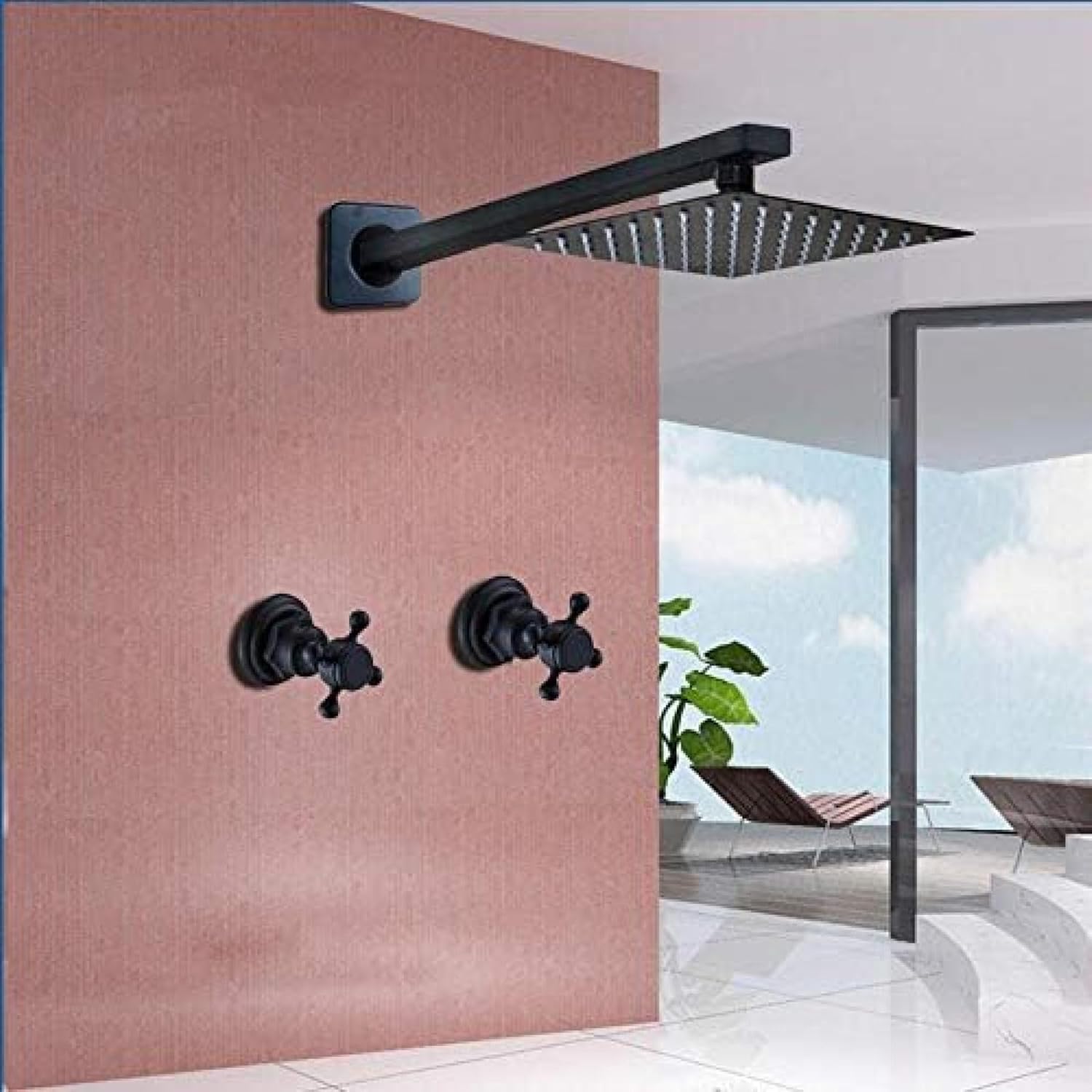 TECKI Black Ultra-thin Wall Mounted Rain Shower Head Faucet