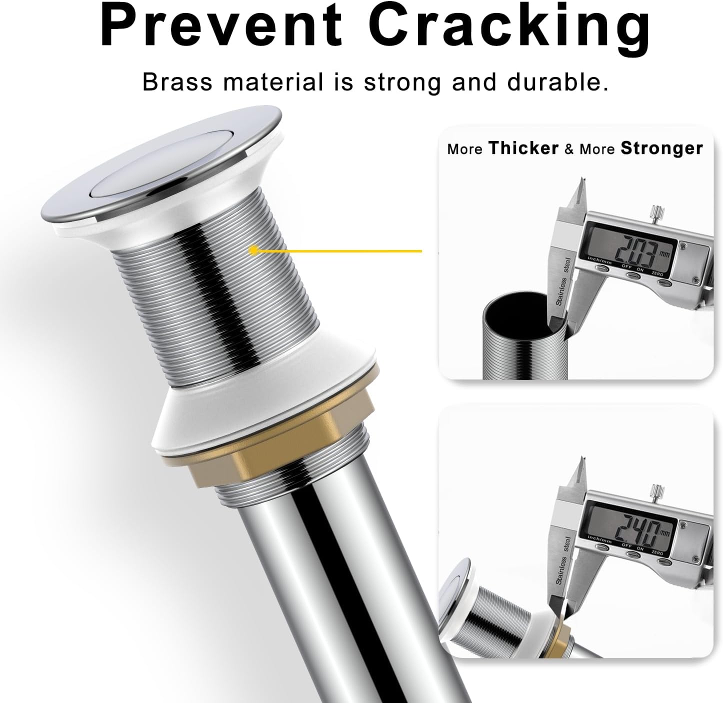 Bathroom Sink Drain Without Overflow Brass and Stainless 304 Chrome Pop Up Stopper