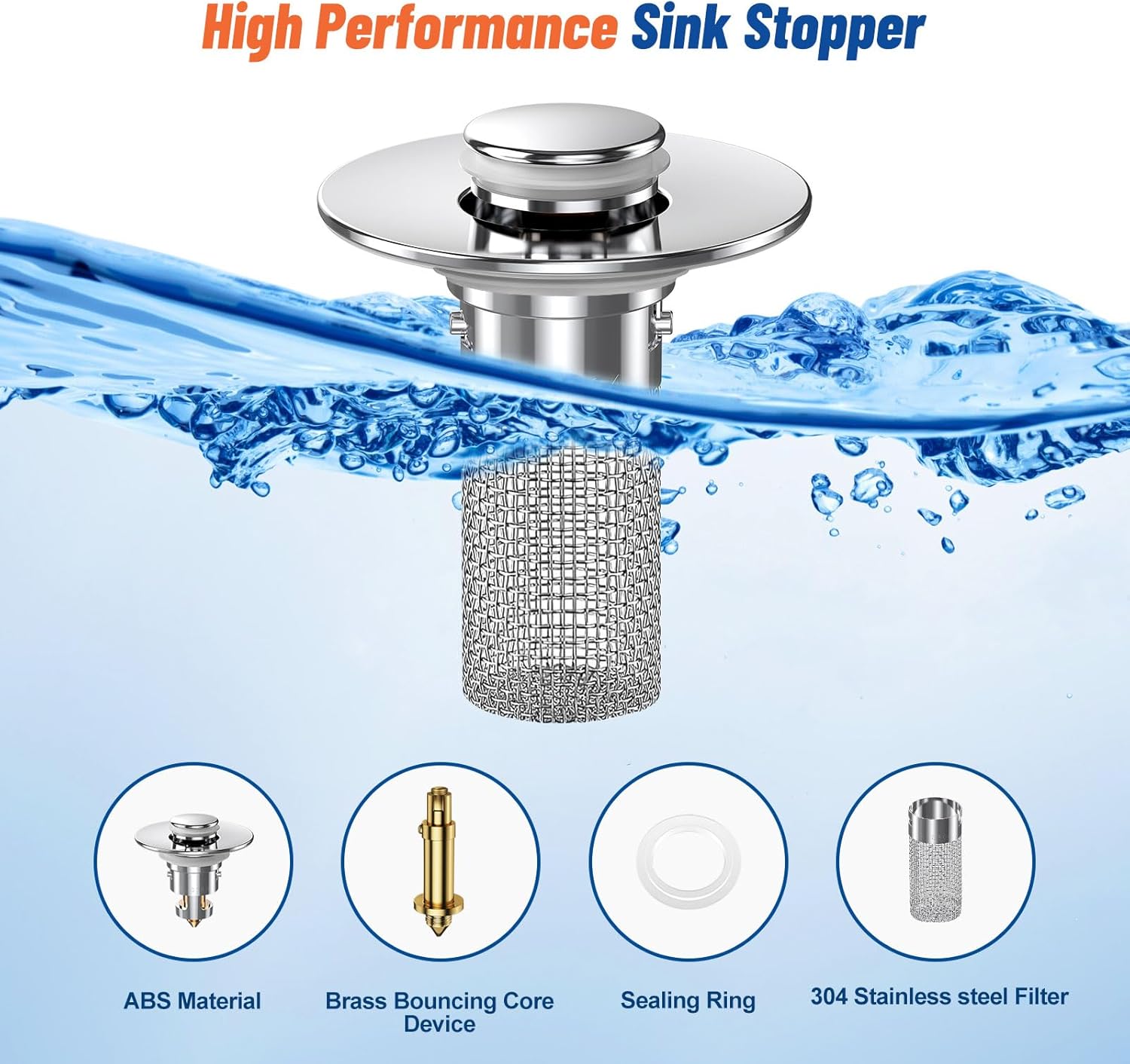 2PC Bathroom Sink Stopper Hair Catcher with Pop Up Mechanism