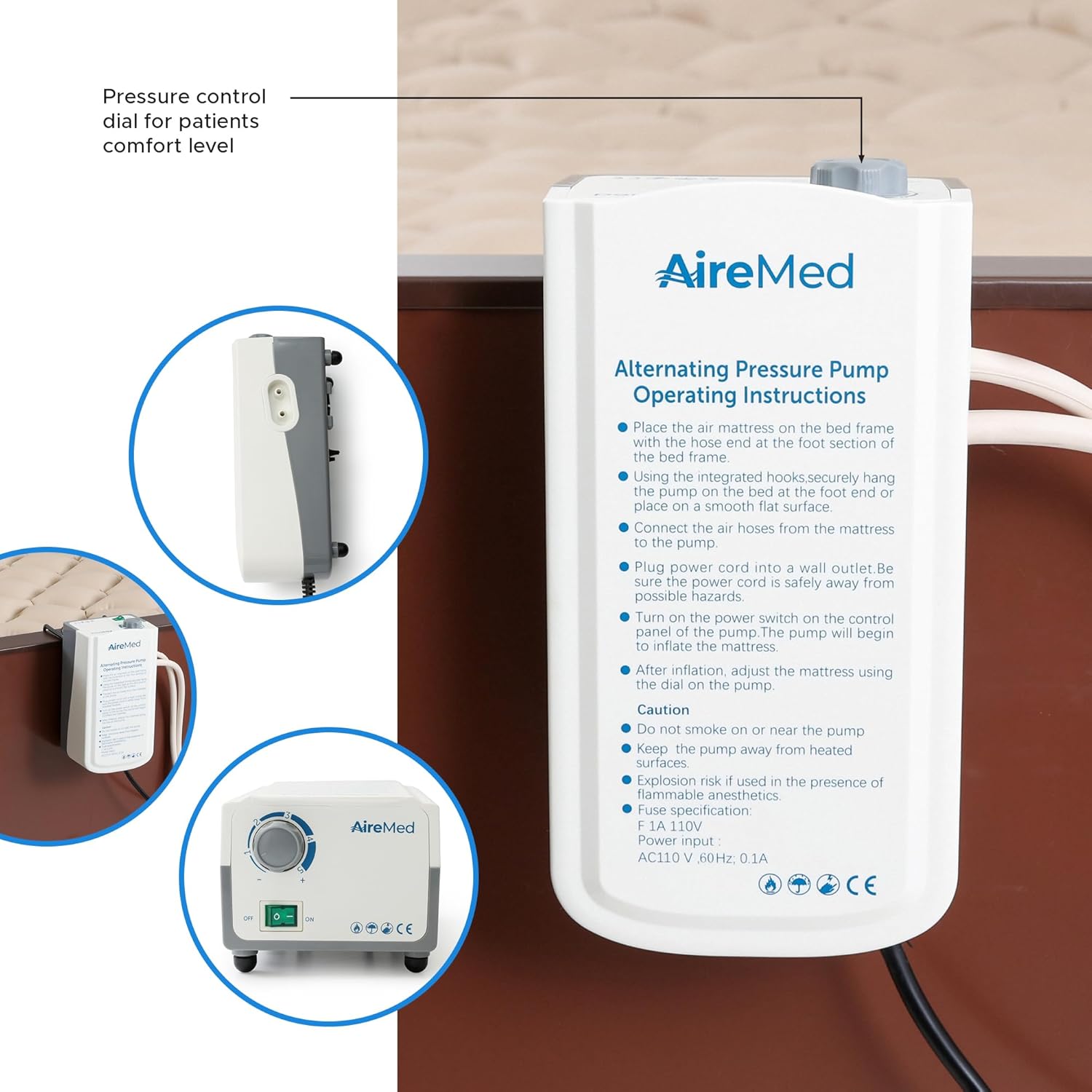AireMed Alternating Pressure Pump Pad - Quiet Electric - Hospital Twin Size