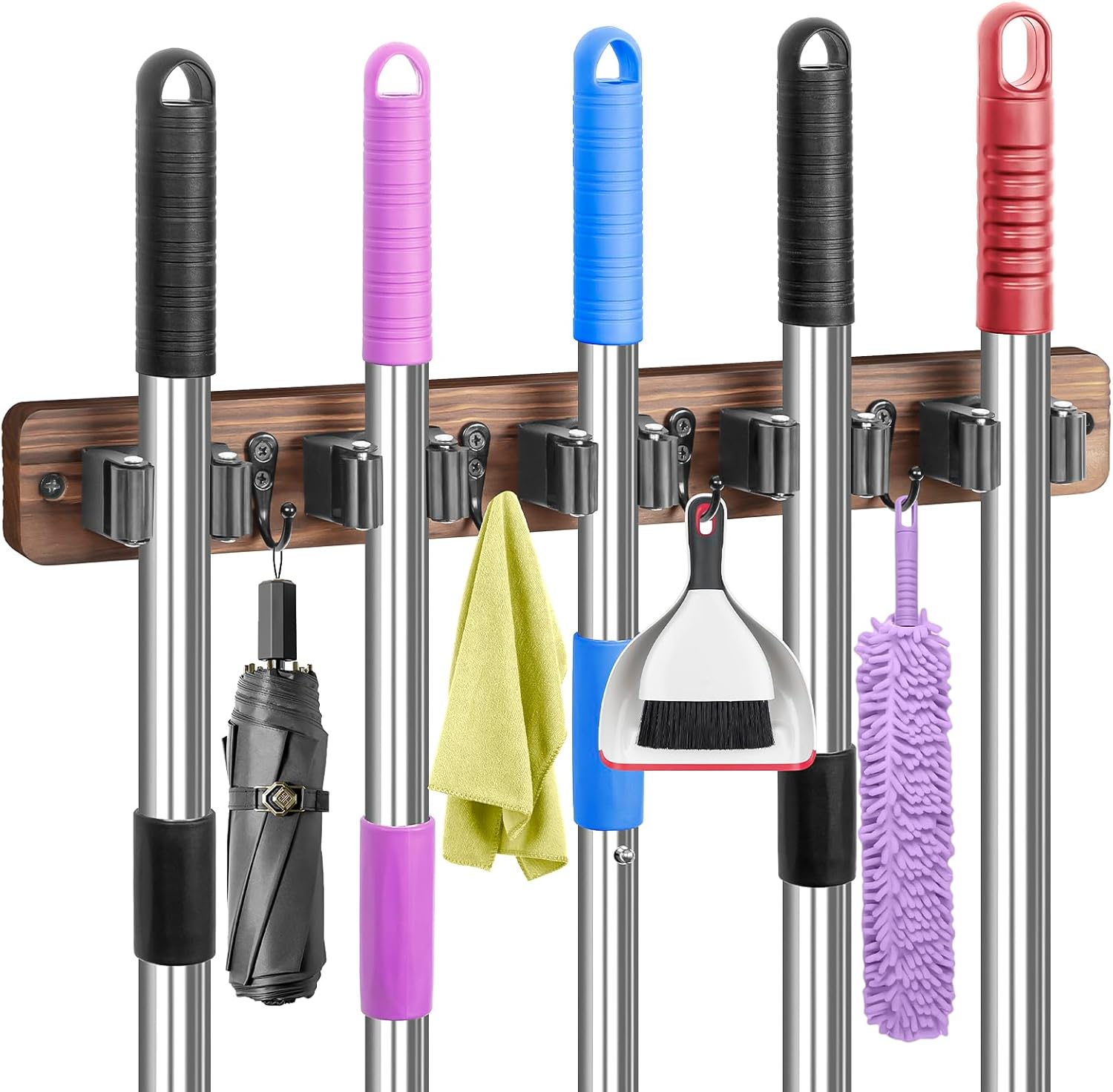 IMILLET Broom Holder Wall Mount with 5 Racks and 4 Hooks