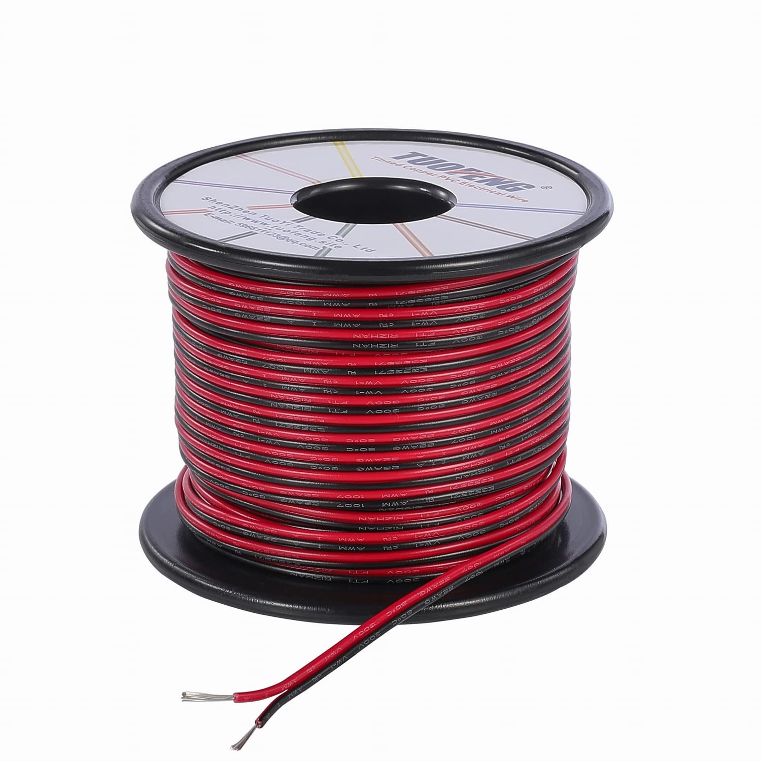 22AWG LED Wire 100ft Red Black 12V 24V DC Extension Cable