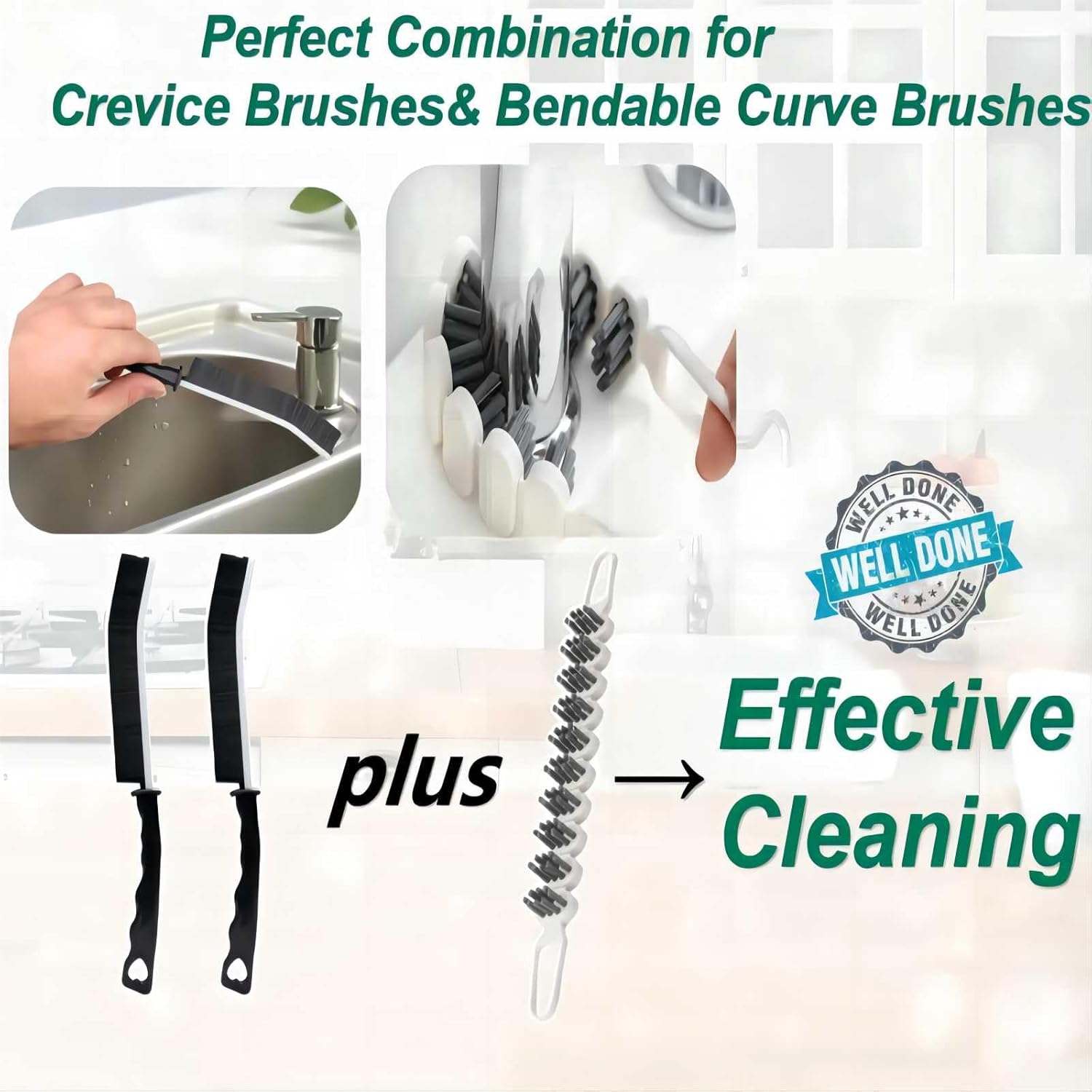 POPGIO 3 Pcs Crevice Flexible Cleaning Brush Set