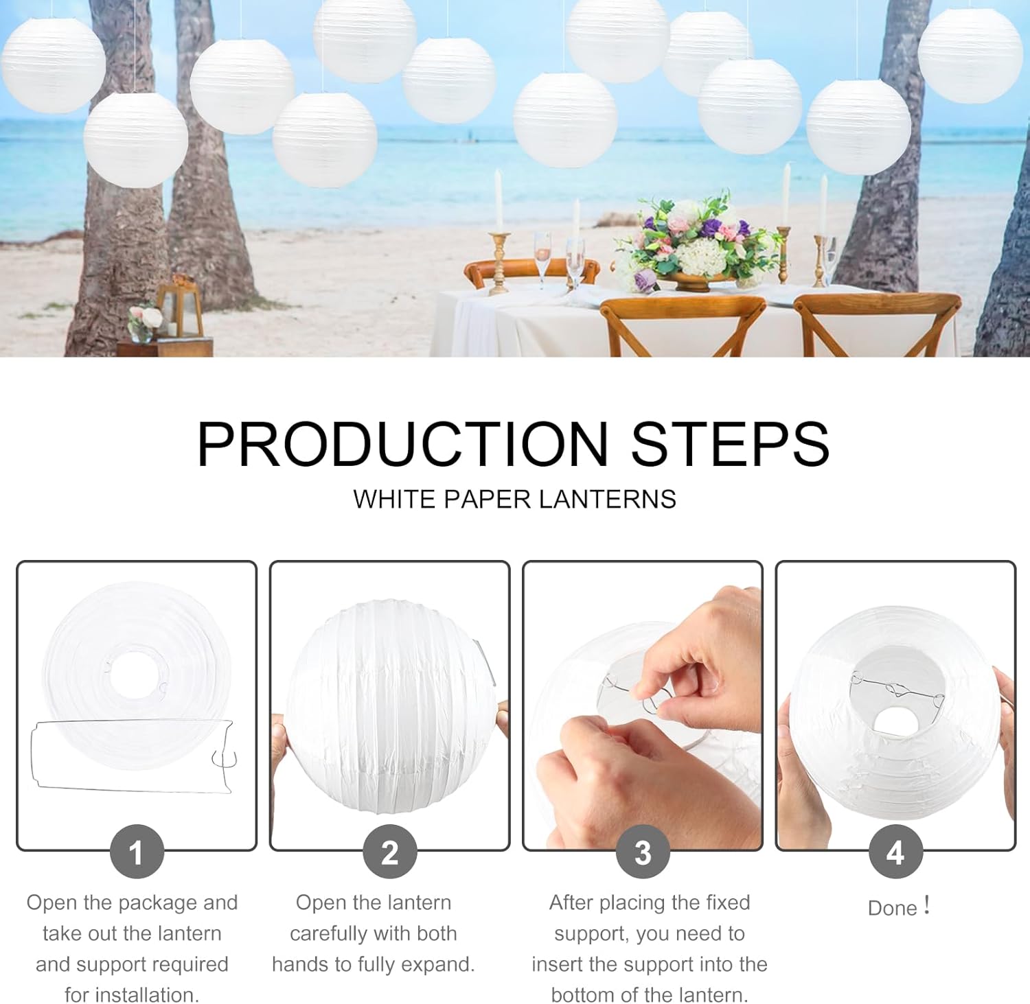 12 Pack White Paper Lanterns with Hooks and String 1