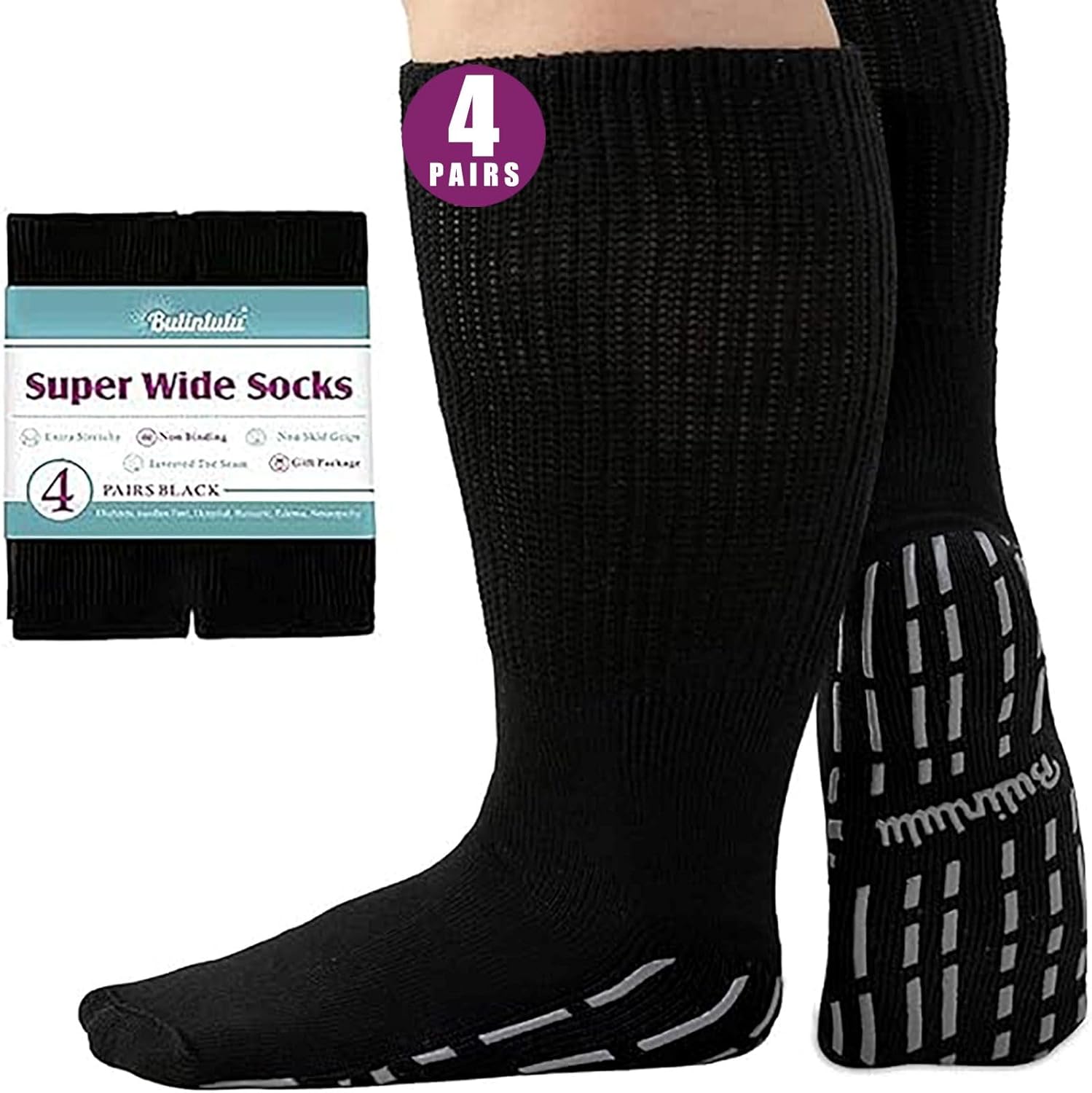 Bulinlulu Extra Wide Socks for Swollen Feet 4 Pairs