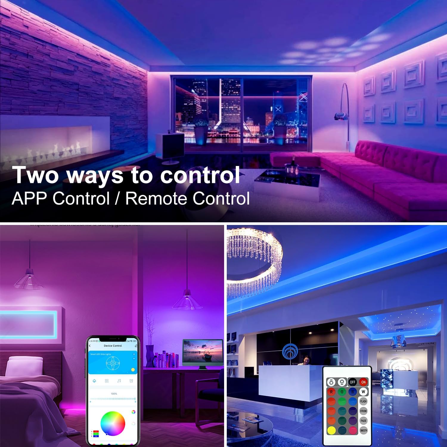 DAYBETTER 130FT RGB LED Strip Lights with Remote and 24V Power Supply