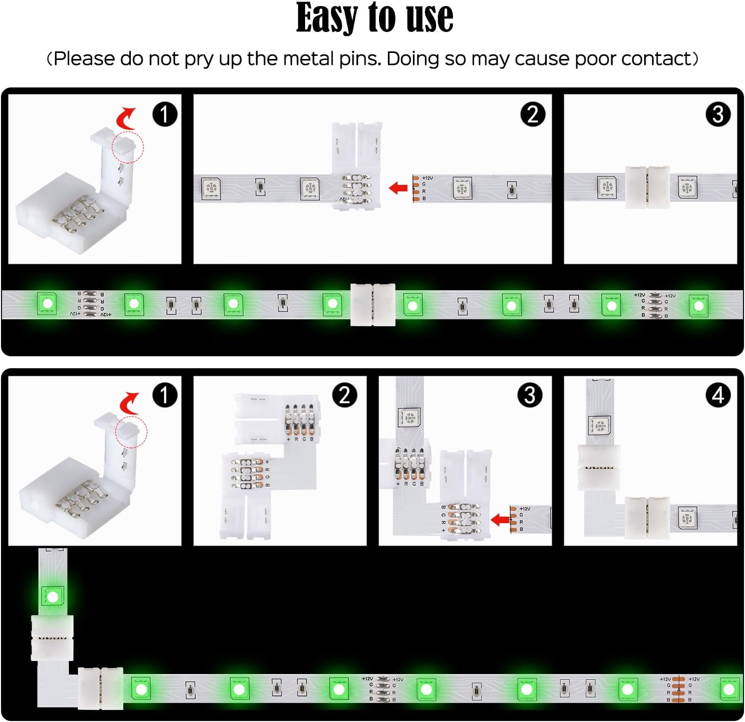 JACKYLED 20Packs L Shape 4-Pin LED Connectors with Clips 10mm