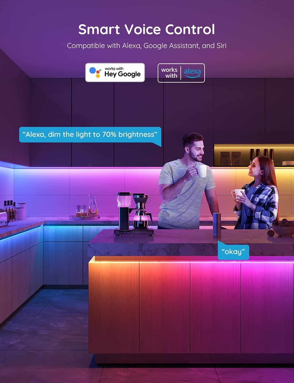 Govee 100ft RGBIC LED Strip Lights with Alexa and Google Assistant Control