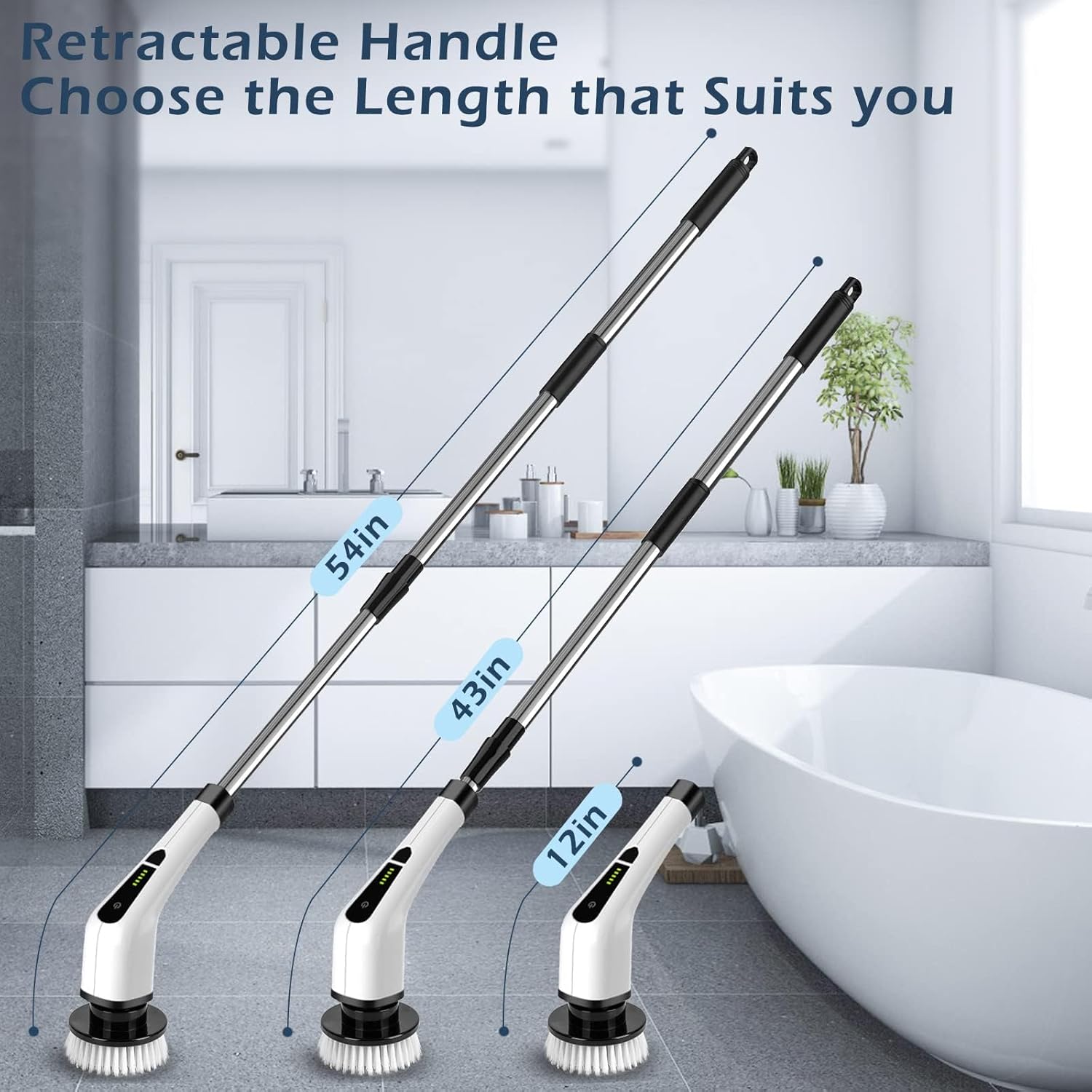 Bomves Cordless Electric Spin Scrubber with 8 Replaceable Brush Heads