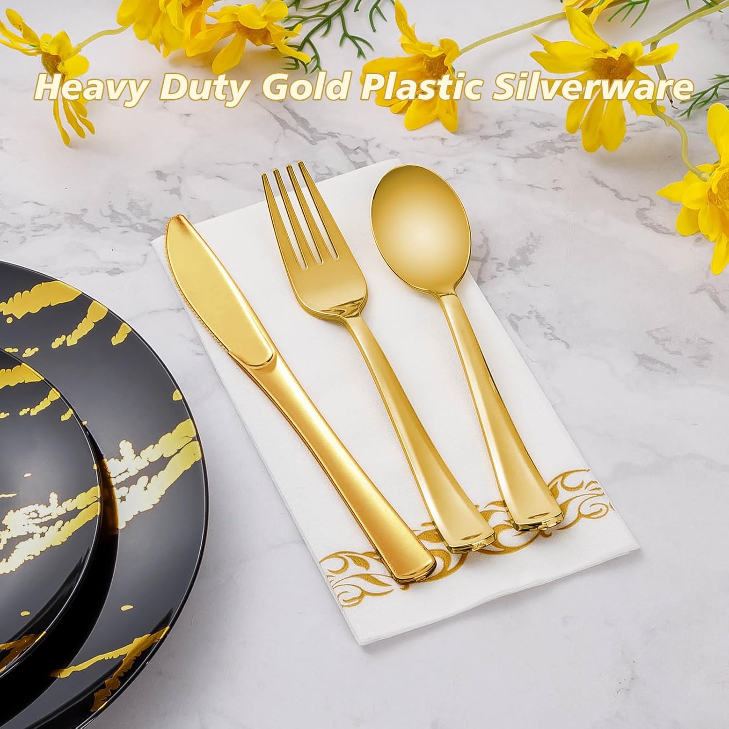 Goodluck 500PCS Gold Plastic Cutlery Set