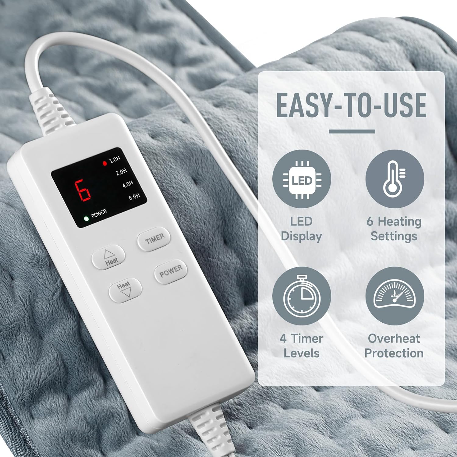 KOT Heating Pad - 6 Heat Settings Auto Shut Off 12x24 Inch