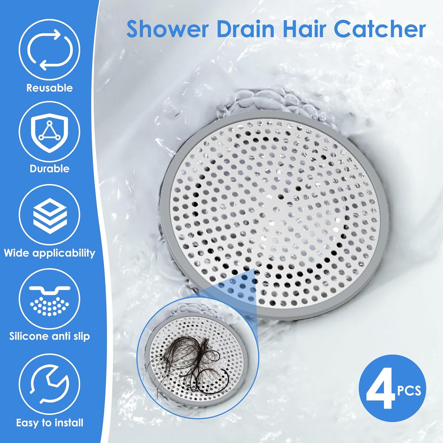 4Pcs Stainless Steel Hair Catcher for Sink and Bathtub