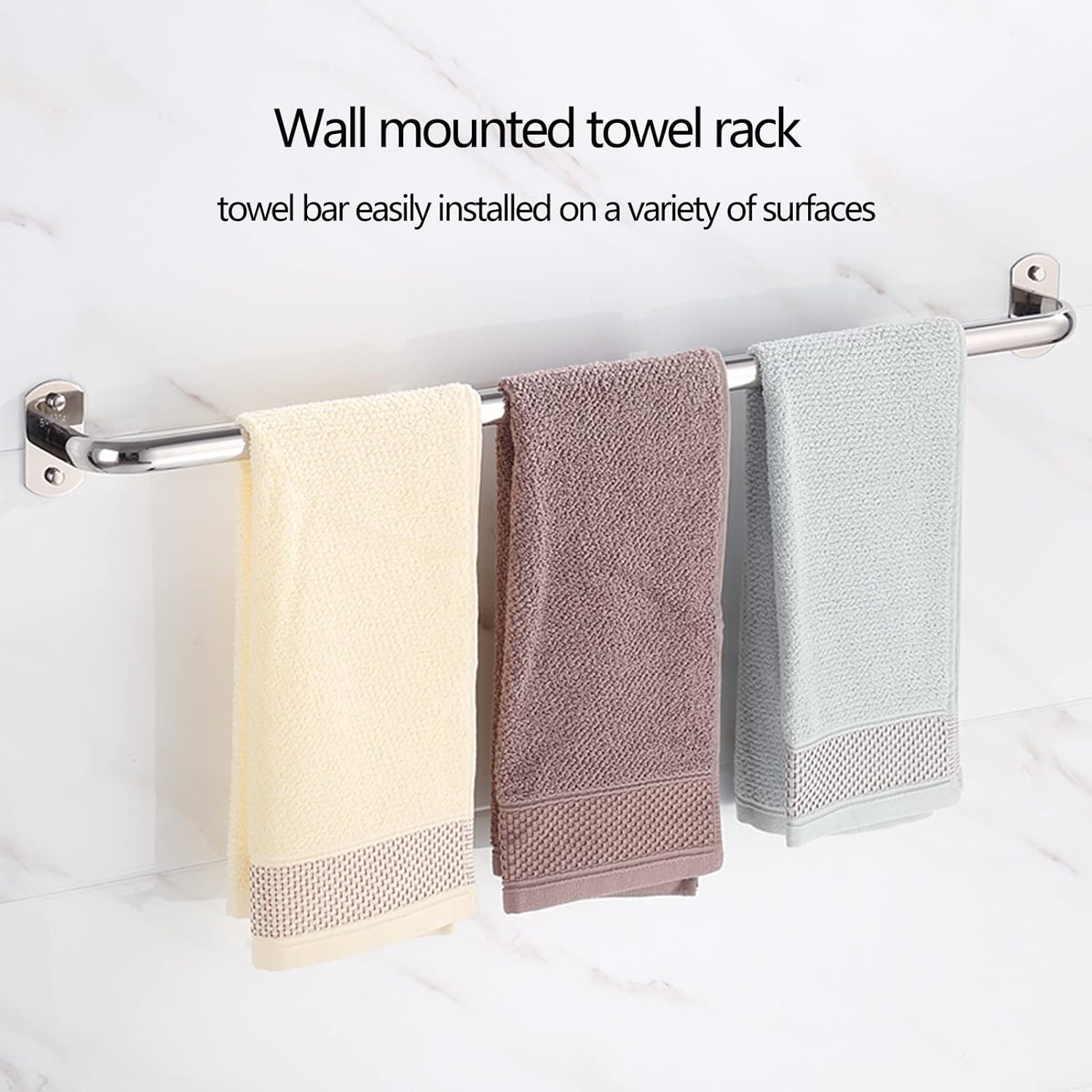 Wall Mounted Towel Bar Rail - Polished Silver 40cm-120cm