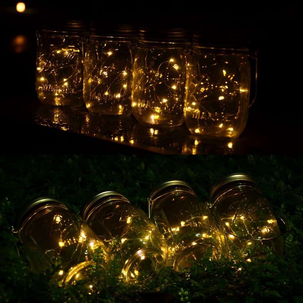 CHBKT 4-Pack Solar Mason Jar Lights with Handle and 30 LEDs