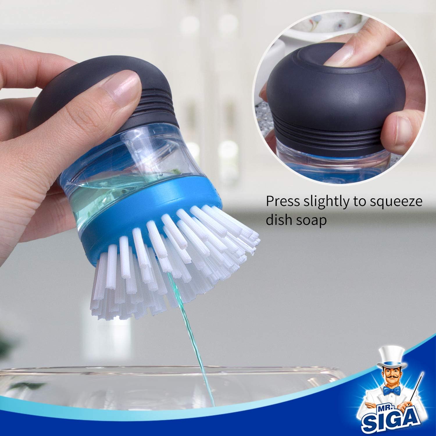 MRSIGA Palm Brush with Soap Dispenser and Holder 1 Set