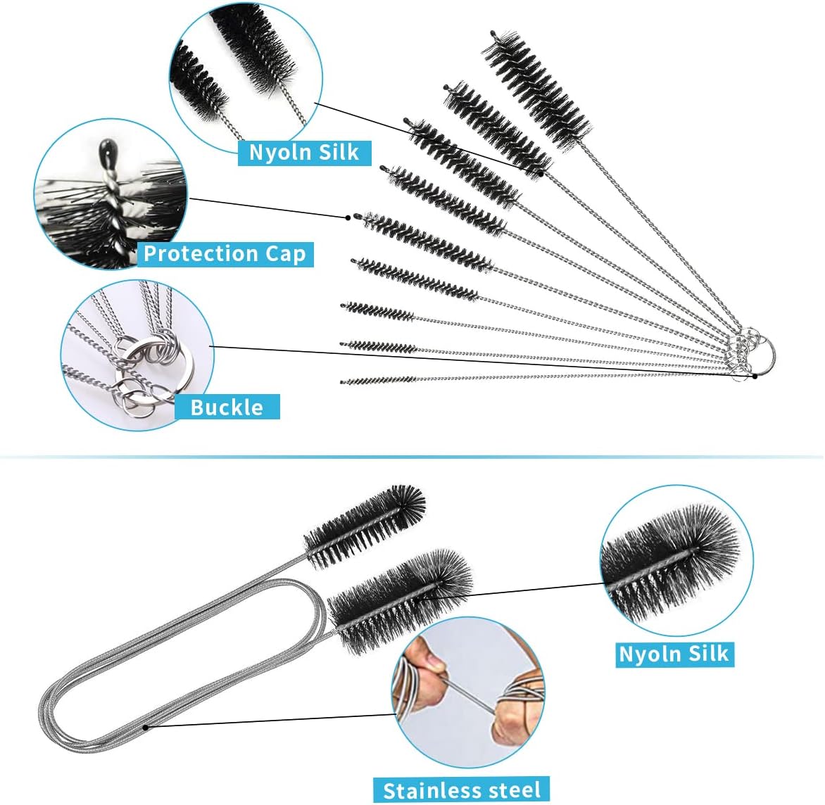 10 Pcs Flexible Drain Brush Set for Kitchen and Aquarium