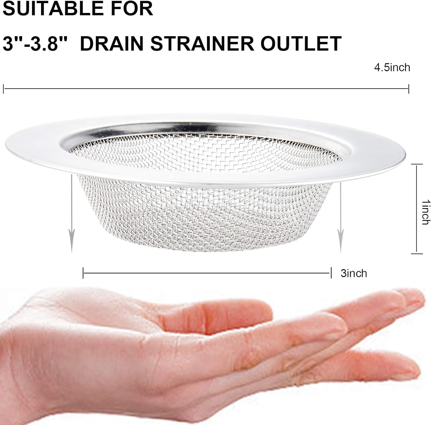 LASSHSWA 2 PCS Stainless Steel Sink Strainer 45 Wide Rim for Kitchen
